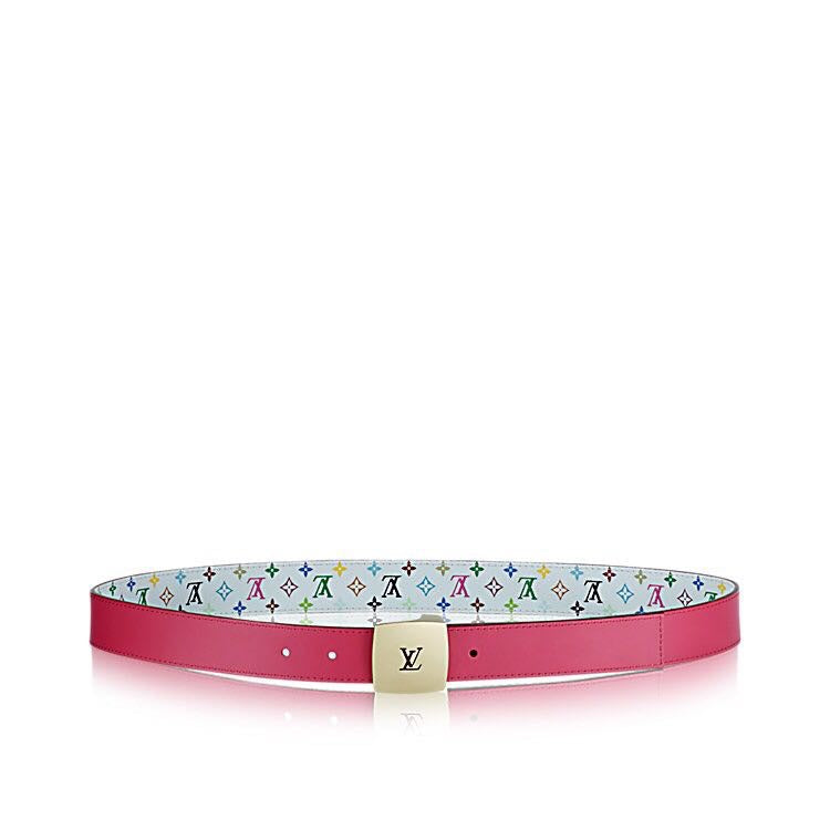 LOUIS VUITTON LV 35 MM BELT MULTICOLOR WHITE MIX LIGHT PINK MONOGRAM CALFSKIN GOLD HARDWARE