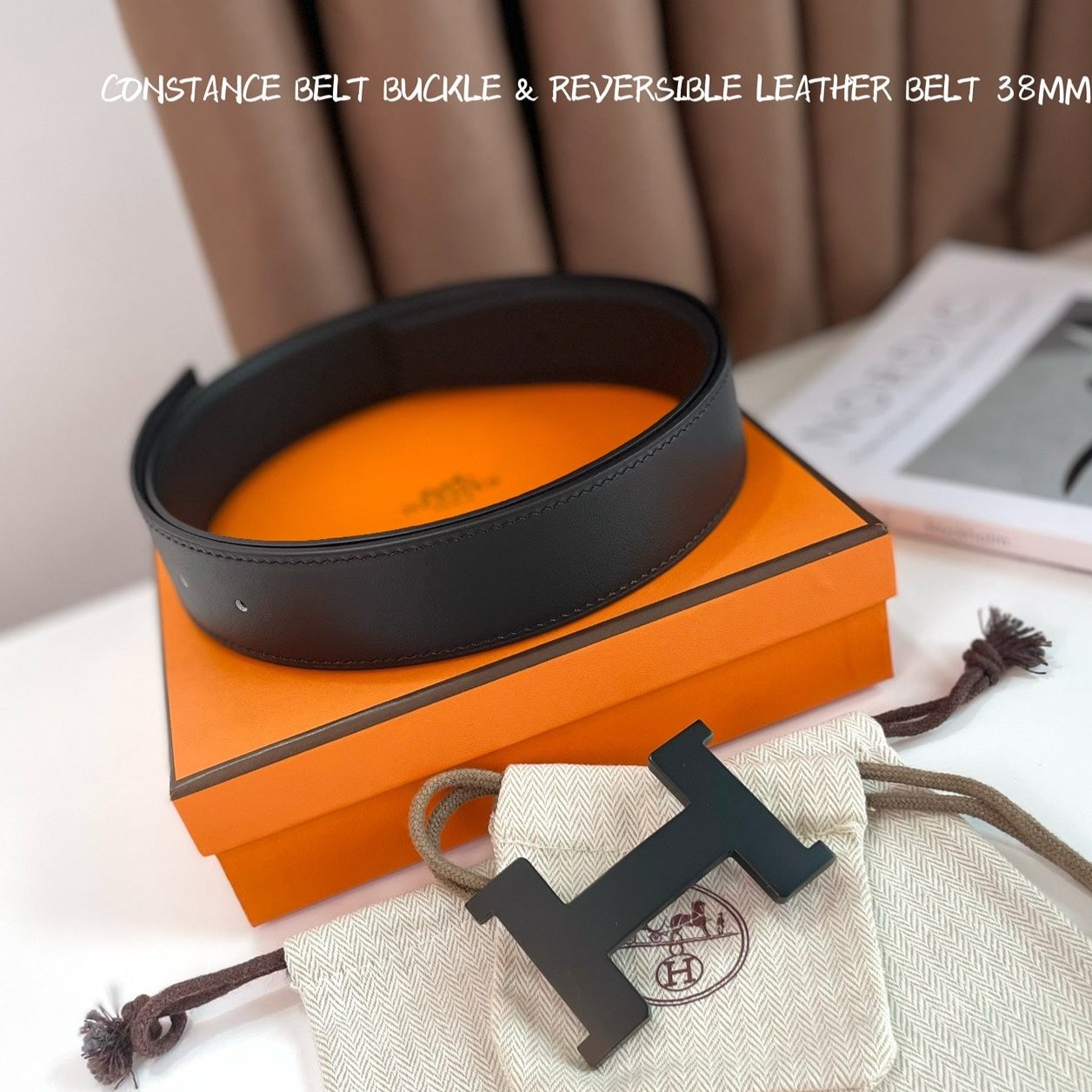 HERMES CONSTANCE BELT BUCKLE & REVERSIBLE BLACK LEATHER STRAP 38MM