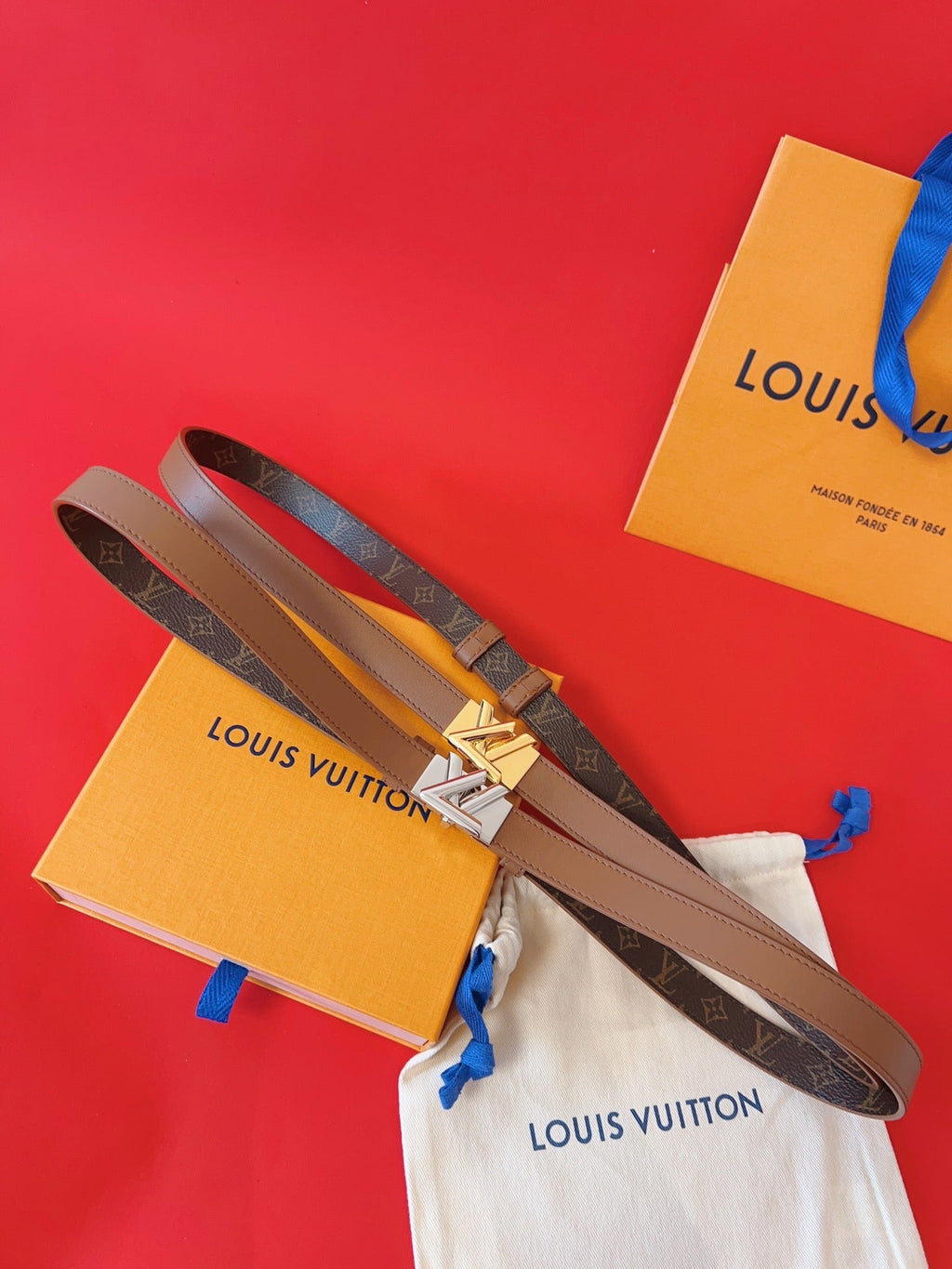 LOUIS VUITTON LV GO-14 20MM BELT IN BRONZE BROWN CALFSKIN GOLD HARDWARE