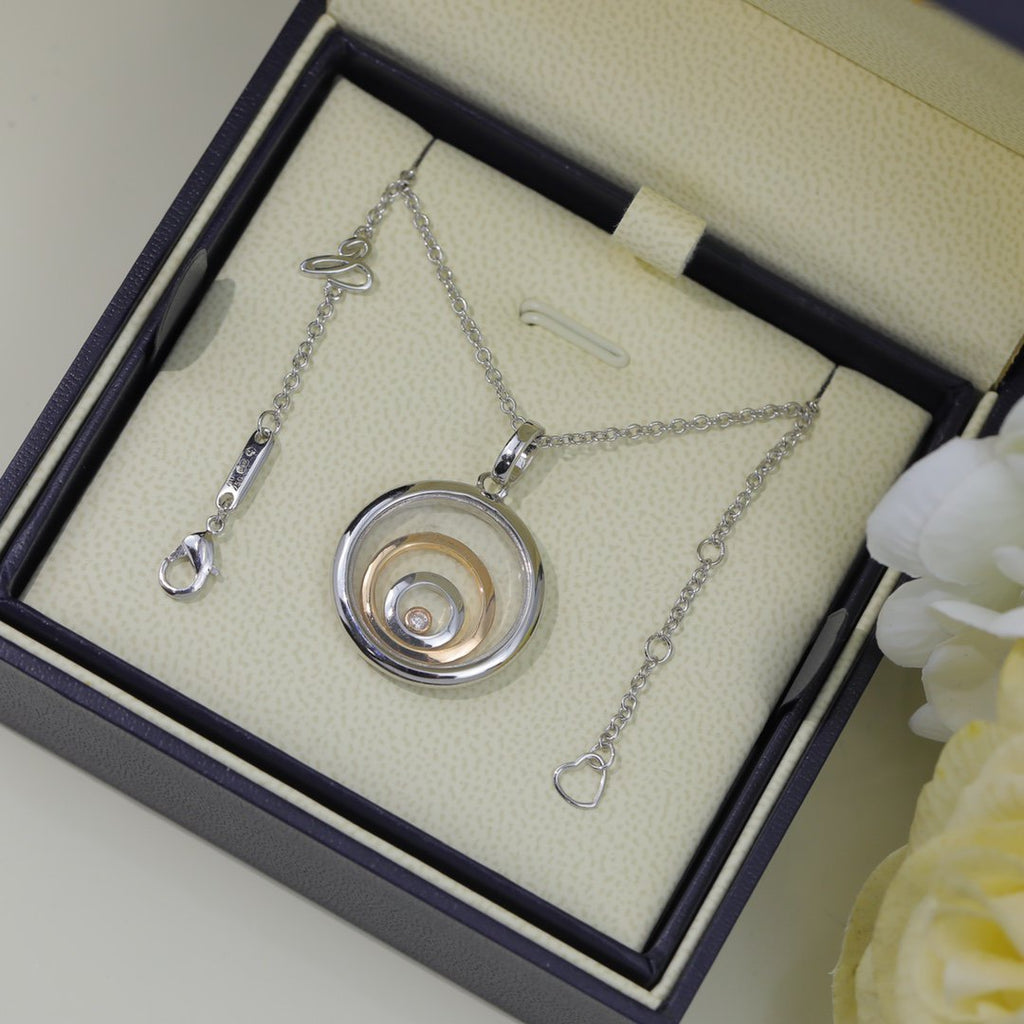 HAPPY HEART NECKLACE TRIPLE RING SILVER 1 DIAMOND