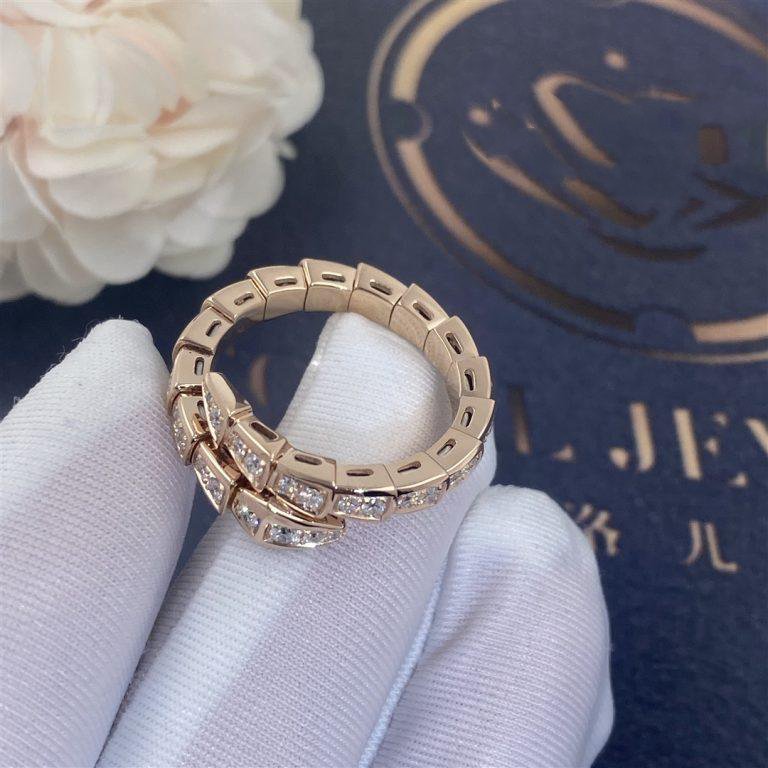 Bvlgari SERPENTI RING PINK GOLD DIAMOND PAVED 4MM