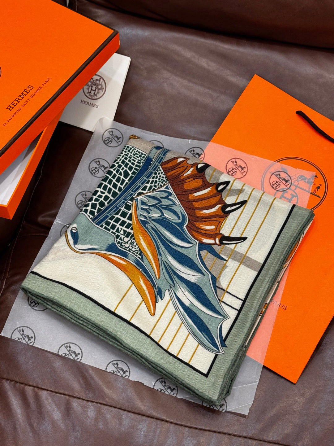 HERMES HERMES 25S SCARF 140 IN SILK CASERE 989484