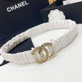 CHANEL DOUBLE 30MM STRETCH BELT IN WHITE CALFSKIN GOLD CHAIN BUCKLE CRYSTAL LOGO
