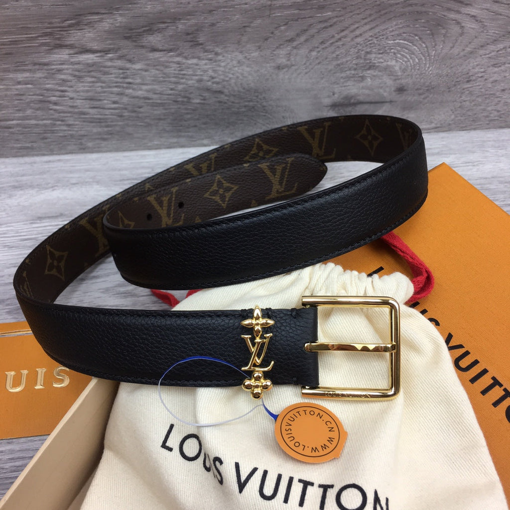 LOUIS VUITTON LV BLOOM 30MM BELT BLACK CALFSKIN GOLD HARDWARE