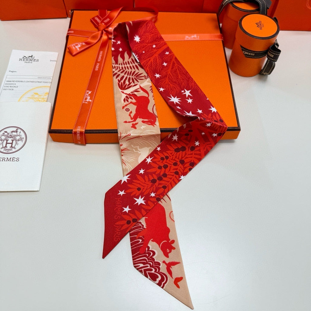HERMES HERMES 25S SILK NECKERCHIEF 86 IN SILK 714352