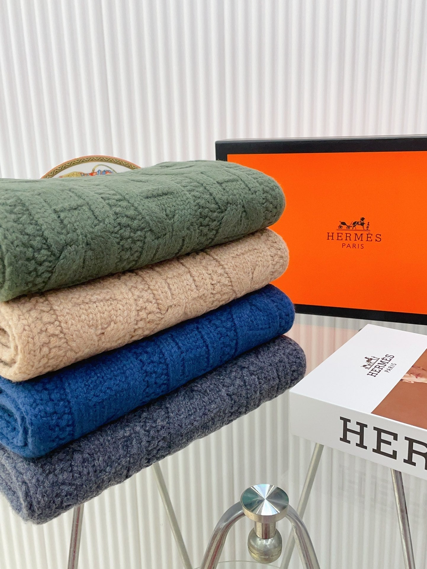 HERMES FAUBOURG MUFFLER 170 CM IN COBALT BLUE CASERE