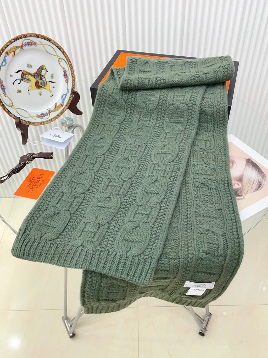 HERMES FAUBOURG MUFFLER 170 CM IN HUNTER GREEN CASERE