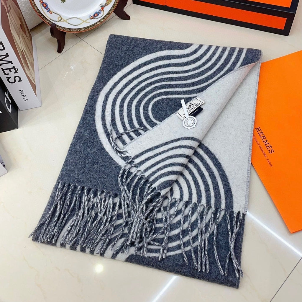 HERMES SCARF 180 CM IN SHARK GREY MIX WHITE CASERE