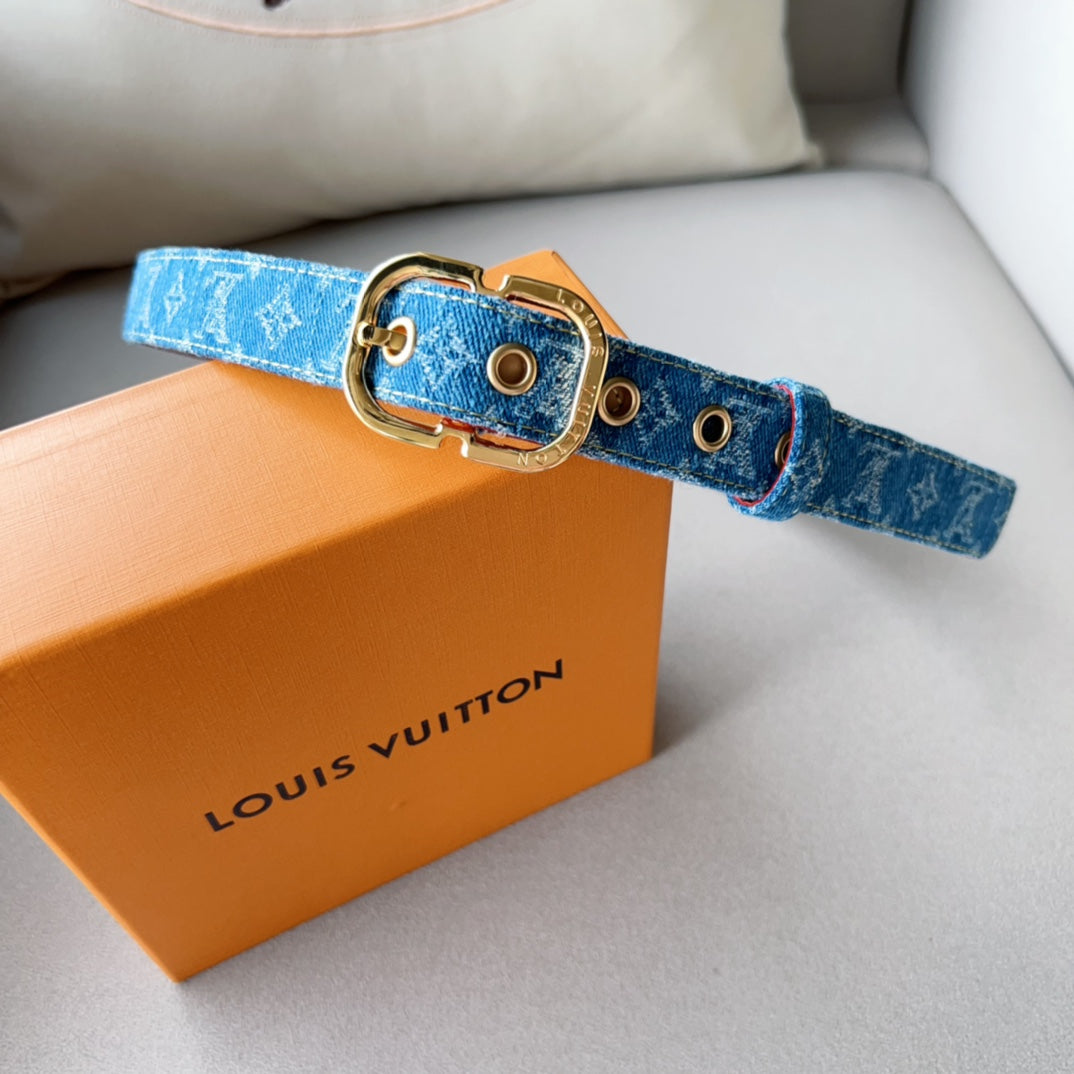 LOUIS VUITTON LV 30MM BELT LIGHT BLUE MONOGRAM DENIM GOLD HARDWARE