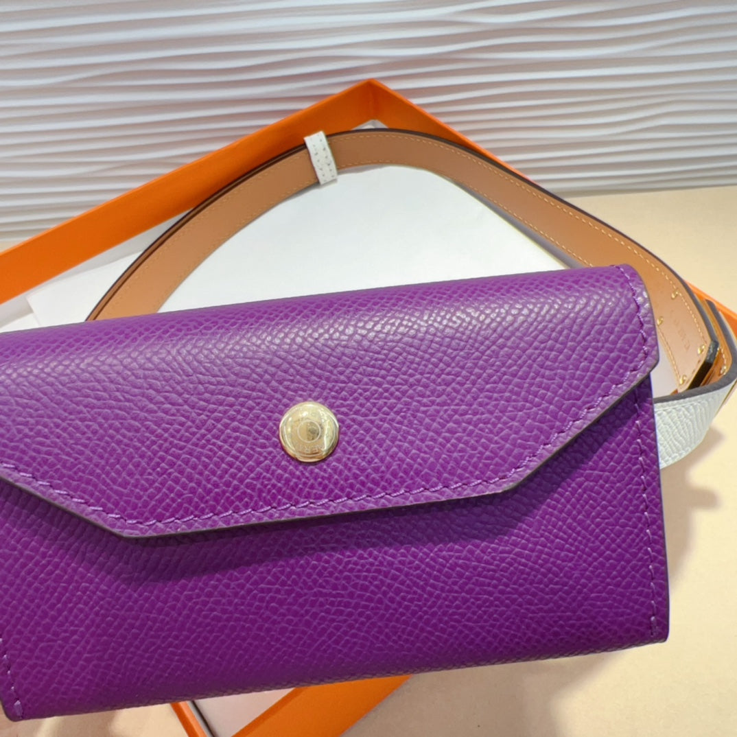 HERMES KELLY VIOLET PURPLE POCKET 18MM BELT WHITE LEATHER GOLD HARDWARE