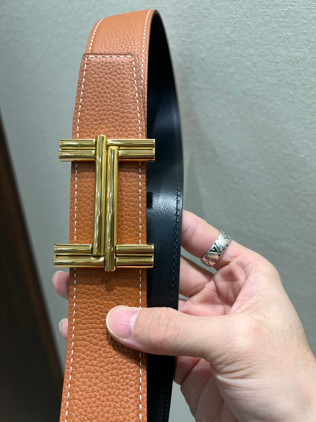 HERMES TRAVERSE BELT BUCKLE & REVERSIBLE BRONZE BROWN LEATHER STRAP 38 MM GOLD HARDWARE