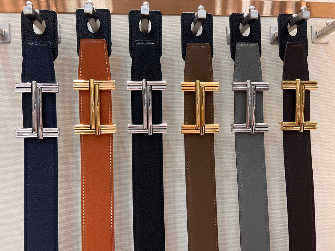 HERMES TRAVERSE BELT BUCKLE & REVERSIBLE BRONZE BROWN LEATHER STRAP 38 MM GOLD HARDWARE