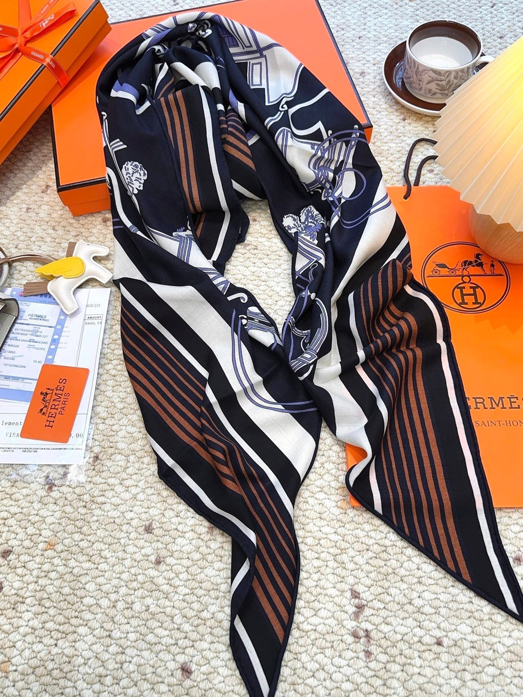 HERMES HERMES 25S SCARF 140 IN CASERE SILK 854528