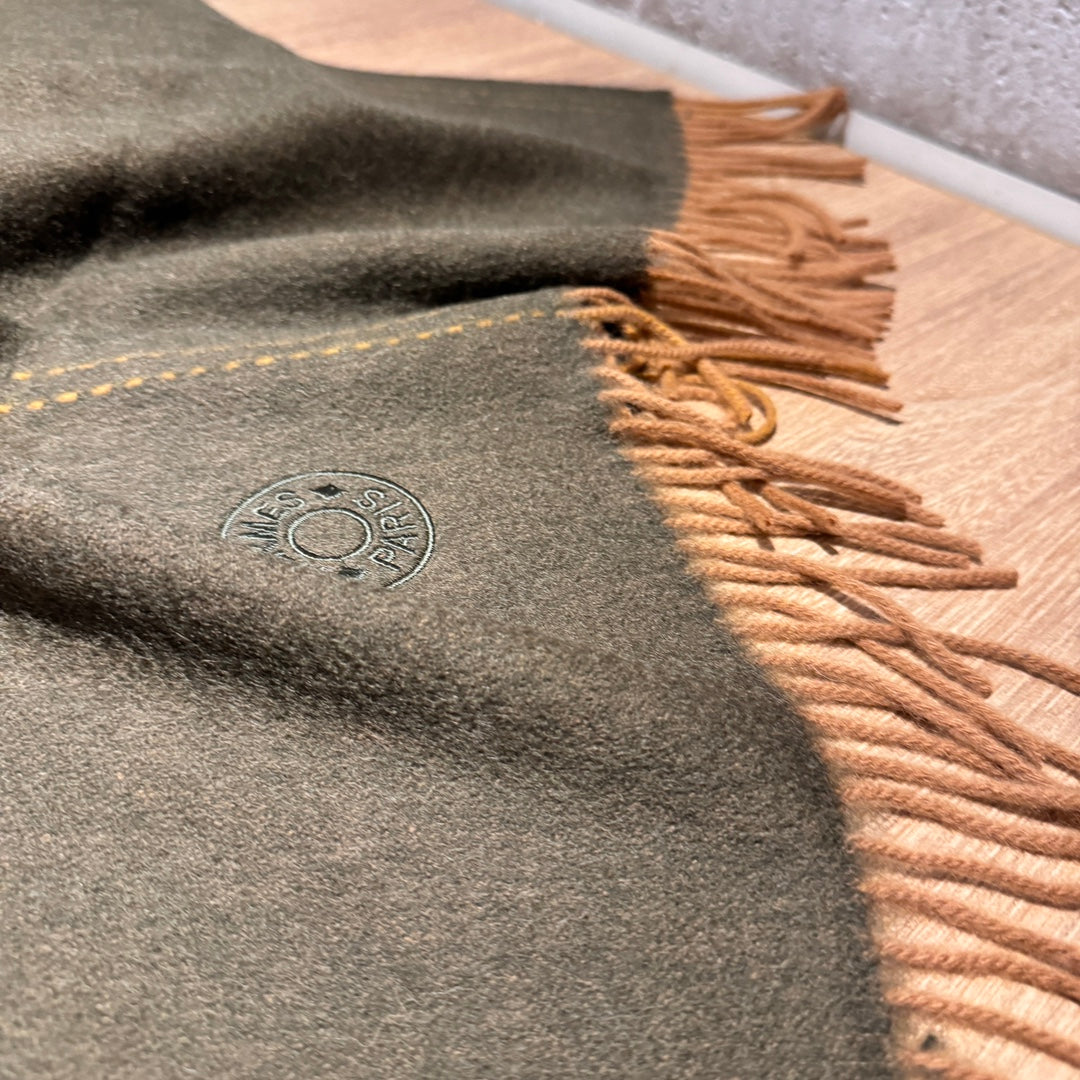 HERMES UNIE BRODEE MUFFLER 200 CM IN SEAWEED GREEN CASERE
