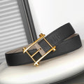 HERMES REVERSIBLE BLACK AND BLACK AND KHAKI BROWN LEATHER STRAP 32 MM GOLD HARDWARE