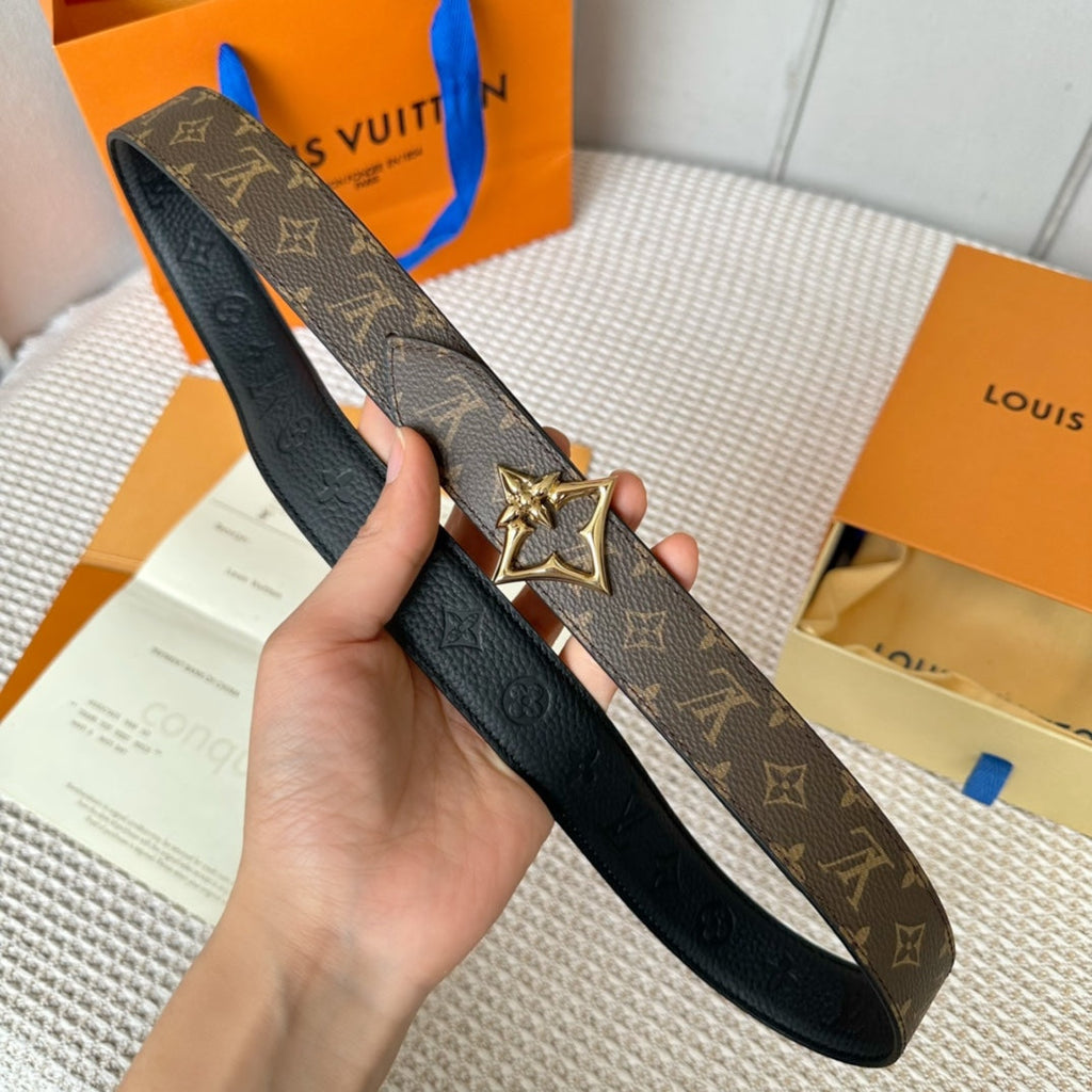 LOUIS VUITTON LV FLOWERGRAM 30MM REVERSIBLE BELT IN BLACK EMBOSSED CALFSKIN GOLD HARDWARE