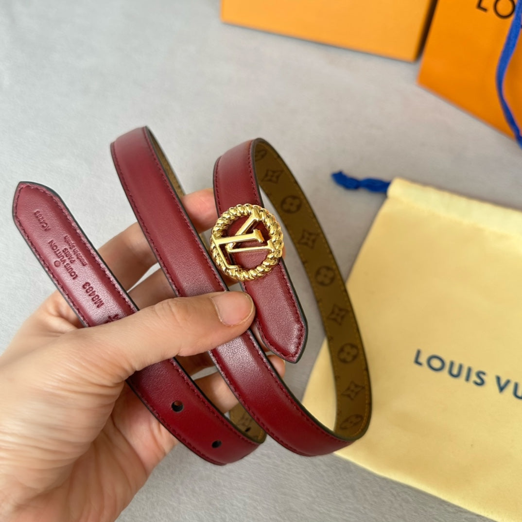 LOUIS VUITTON LV Circle Nautical 20mm Reversible Belt Gold Buckle Burgundy Light Brown Lambskin