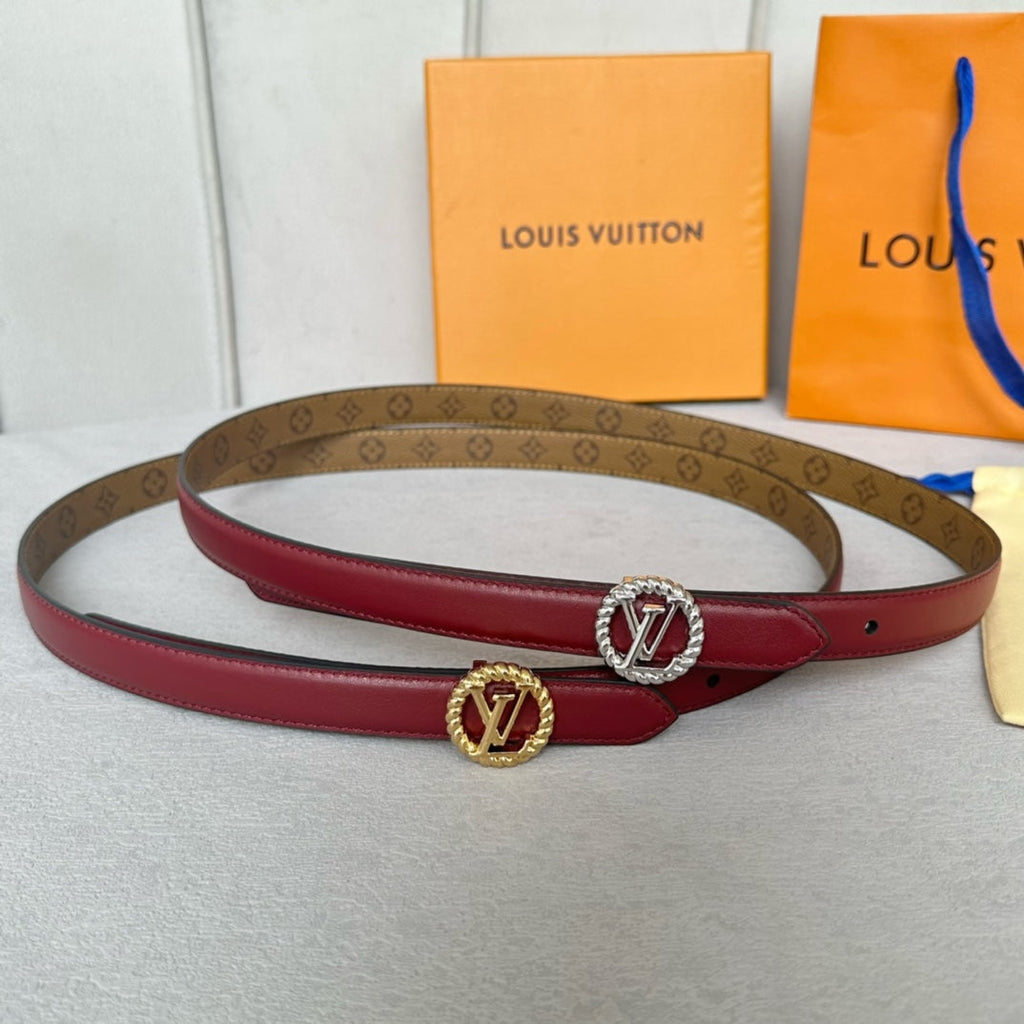 LOUIS VUITTON LV Circle Nautical 20mm Reversible Belt Gold Buckle Burgundy Light Brown Lambskin