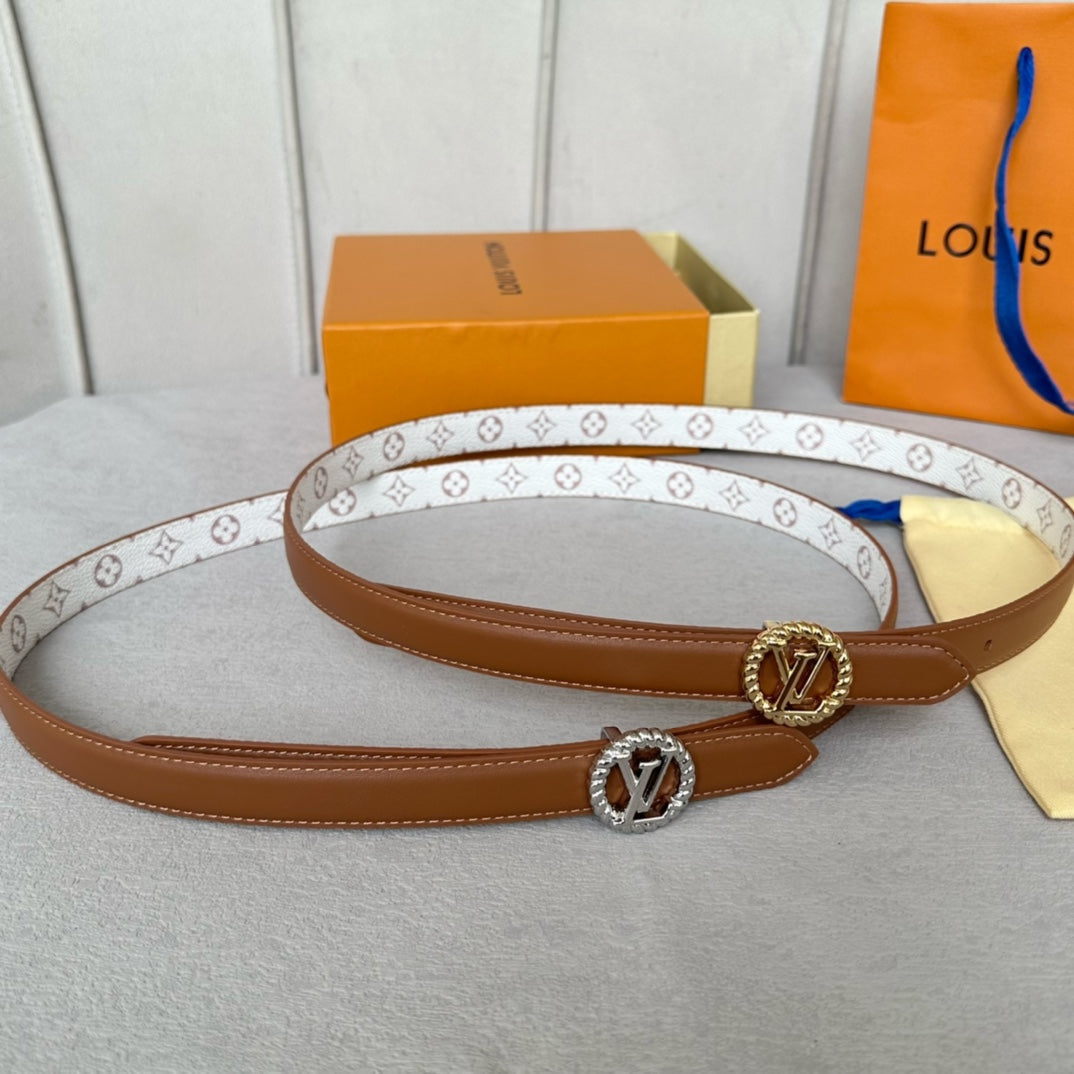 LOUIS VUITTON LV S-LOCK BELT 20 MM IN BRONZE BROWN CALFSKIN AND CIRCLE SILVER HARDWARE