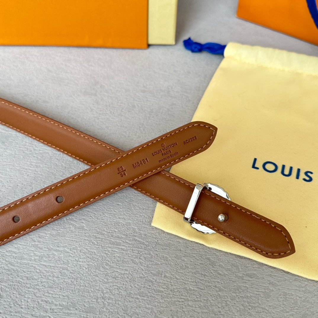 LOUIS VUITTON LV Circle Nautical 20mm Reversible Belt Silver Buckle Tan White Lambskin