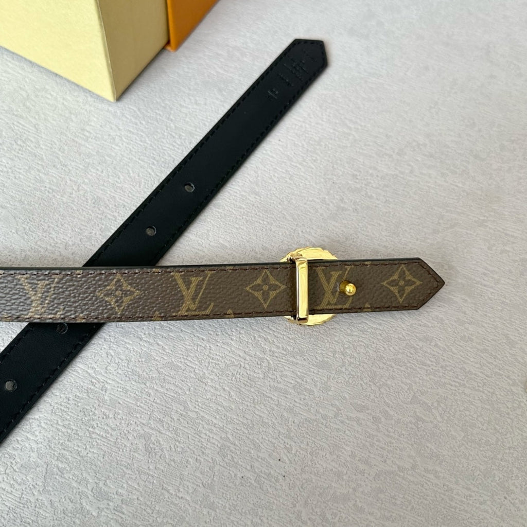 LOUIS VUITTON LV Circle Nautical 20mm Reversible Belt Gold Buckle Black Brown Lambskin