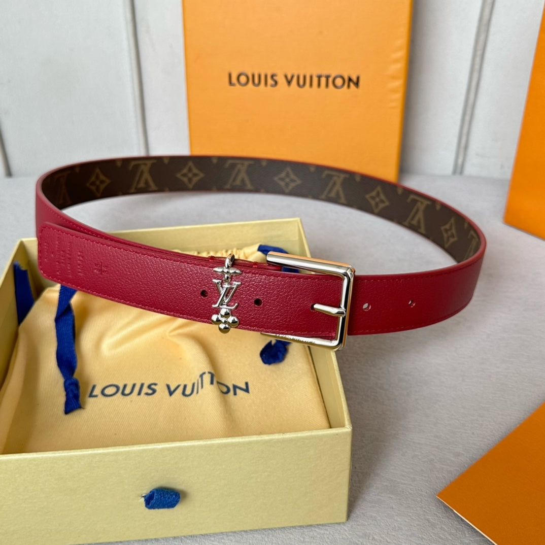 LOUIS VUITTON LV BLOOM 30MM BELT IN CHERRY RED CALFSKIN SILVER HARDWARE