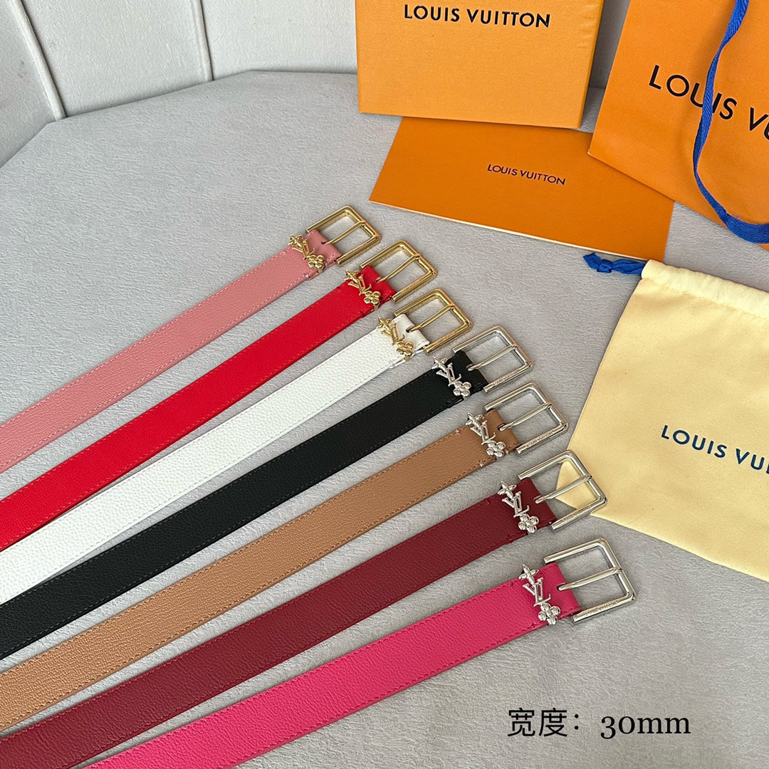 LOUIS VUITTON LV BLOOM 30MM BELT IN CHERRY RED CALFSKIN SILVER HARDWARE