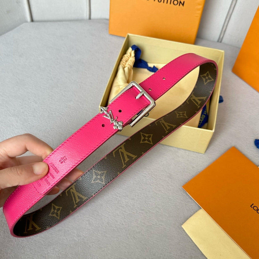 LOUIS VUITTON LV BLOOM 30MM BELT IN DEEP PINK CALFSKIN SILVER HARDWARE