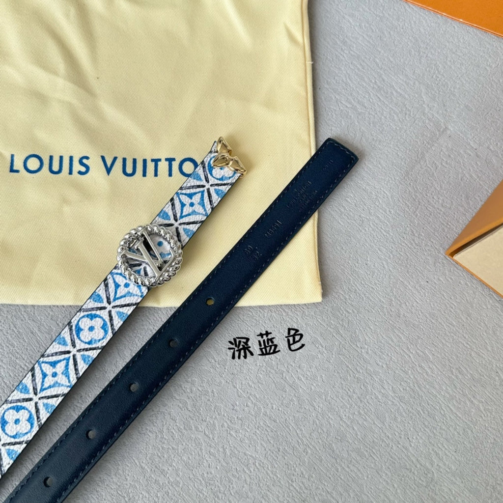 LOUIS VUITTON PRETTY LV 20MM REVERSIBLE BELT WHITE AND BLUE CALFSKIN SILVER MIX GOLD HARDWARE