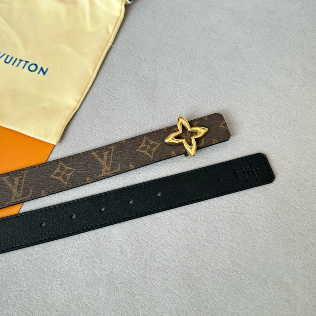 LOUIS VUITTON LV MINI FLOWERGRAM 30MM REVERSIBLE BELT IN BLACK CALFSKIN GOLD HARDWARE