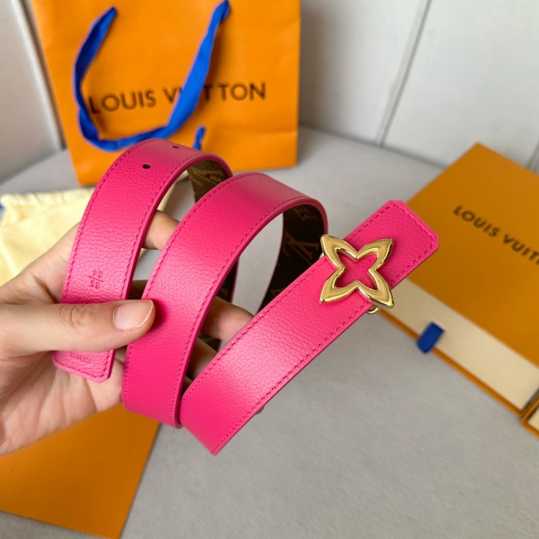 LOUIS VUITTON LV MINI FLOWERGRAM 30MM REVERSIBLE BELT IN BRIGHT PINK CALFSKIN GOLD HARDWARE