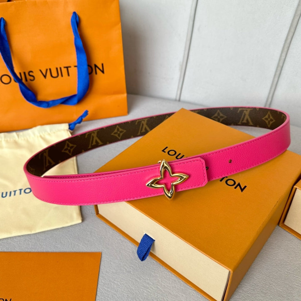 LOUIS VUITTON LV MINI FLOWERGRAM 30MM REVERSIBLE BELT IN BRIGHT PINK CALFSKIN GOLD HARDWARE
