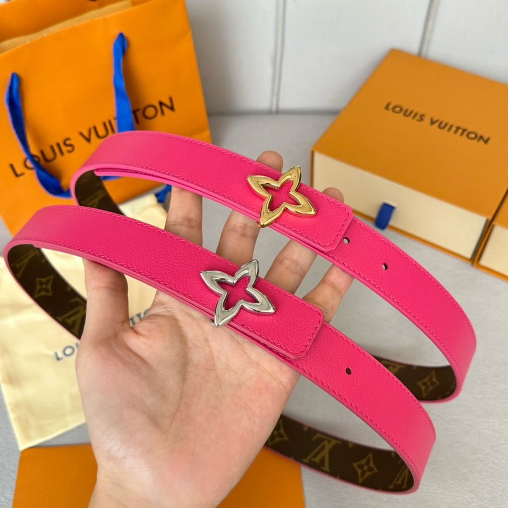 LOUIS VUITTON LV MINI FLOWERGRAM 30MM REVERSIBLE BELT IN BRIGHT PINK CALFSKIN SILVER HARDWARE