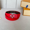 LOUIS VUITTON LV MINI FLOWERGRAM 30MM REVERSIBLE BELT IN CHERRY RED CALFSKIN SILVER HARDWARE