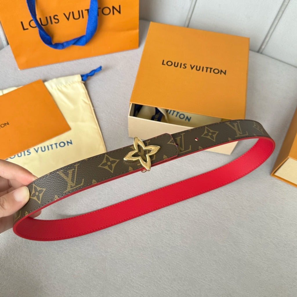 LOUIS VUITTON LV MINI FLOWERGRAM 30MM REVERSIBLE BELT IN CHERRY RED CALFSKIN GOLD HARDWARE
