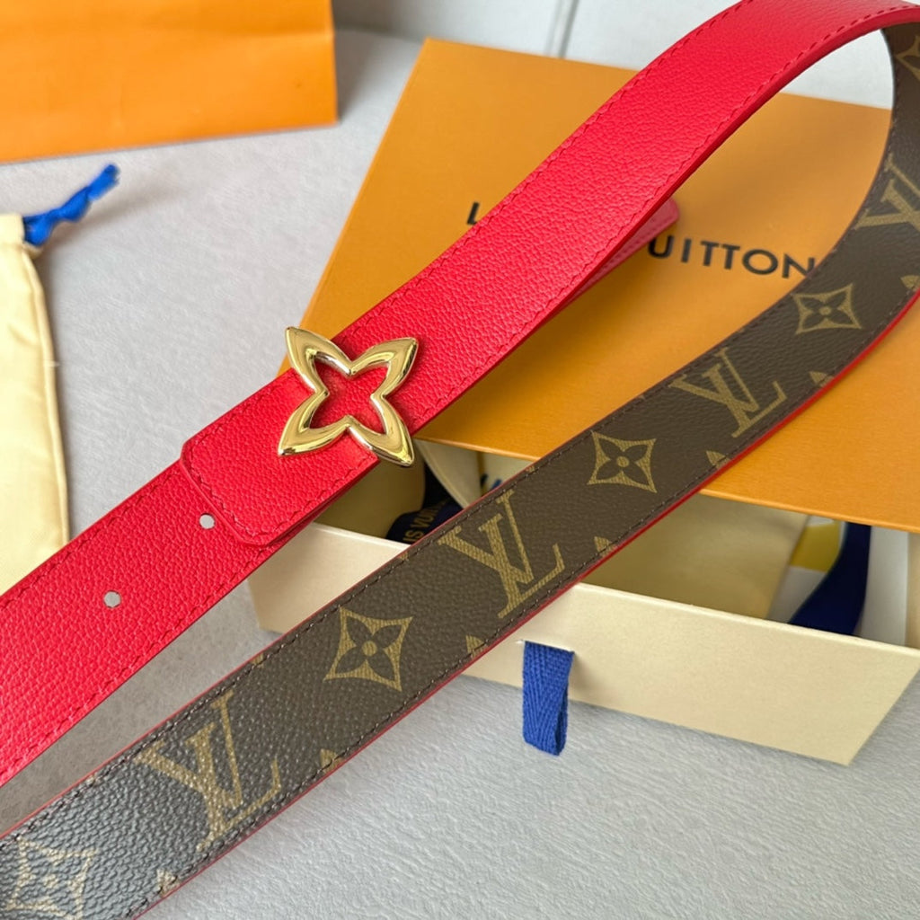 LOUIS VUITTON LV MINI FLOWERGRAM 30MM REVERSIBLE BELT IN CHERRY RED CALFSKIN GOLD HARDWARE