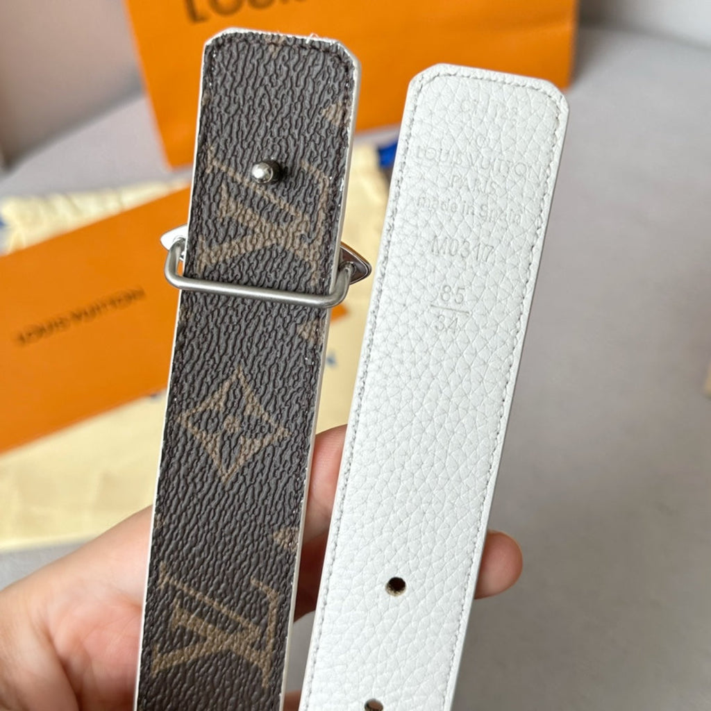 LOUIS VUITTON LV MINI FLOWERGRAM 30MM REVERSIBLE BELT IN WHITE CALFSKIN SILVER HARDWARE