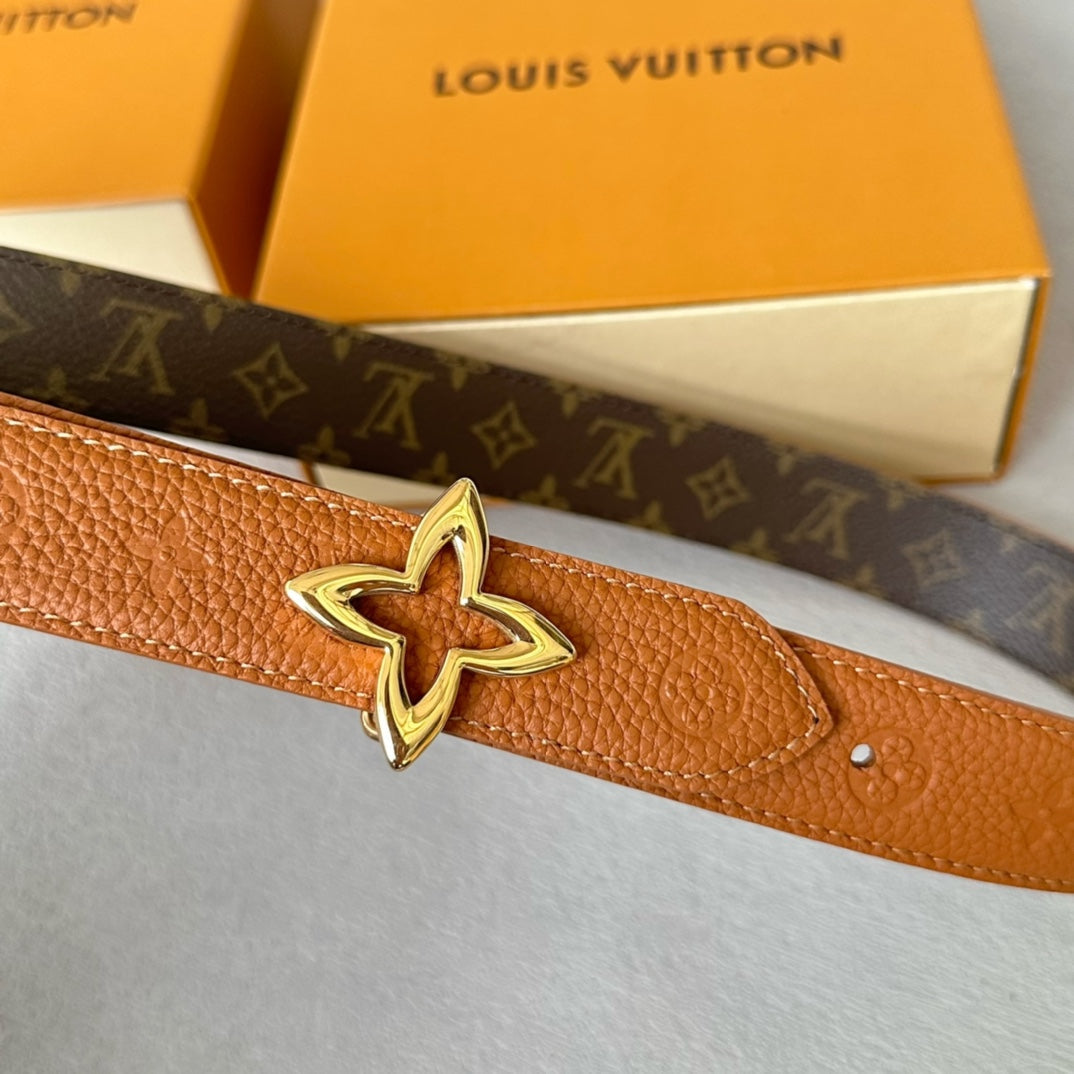 LOUIS VUITTON LV MINI FLOWERGRAM 30MM REVERSIBLE BELT IN BRONZE BROWN EMBOSSED CALFSKIN GOLD HARDWARE