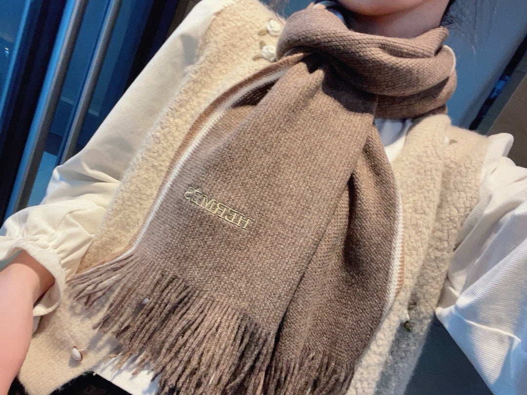 HERMES SCARF 180 CM IN MEDIUM BROWN MIX WHITE CASERE 376517