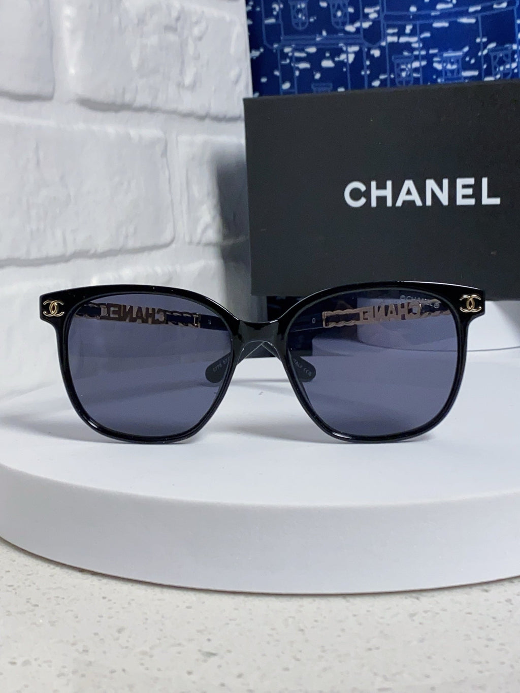 CHANEL SQUARE SUNGLASSES 632033 IN BLACK ACETATE BLACK LENSES