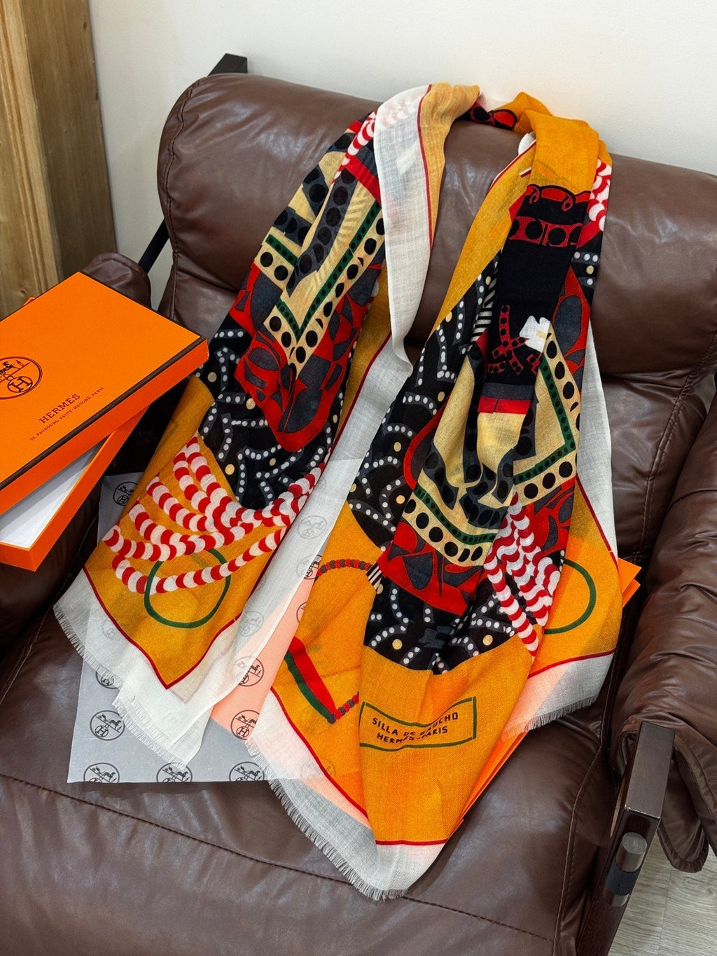 HERMES HERMES 25S SCARF 200 IN CASERE SILK 730598