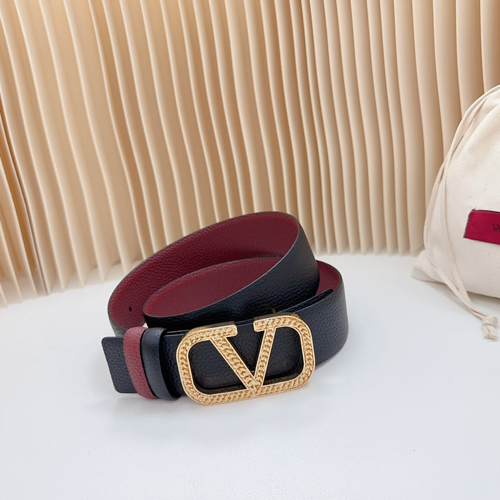 Vlogo Buckle Water Wave Gold Copper Glossy Wine Black Leather 40mm