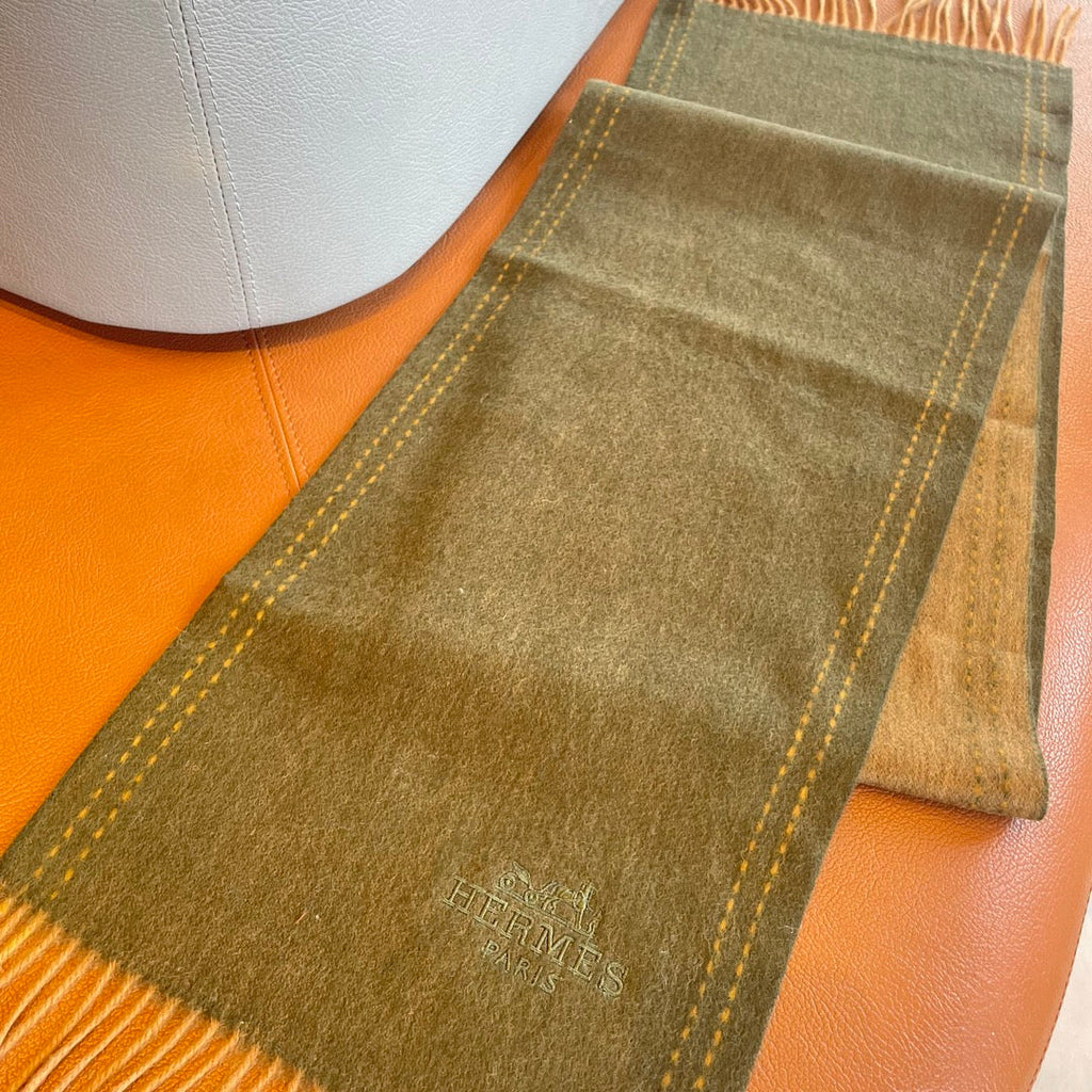 HERMES SCARF 180CM OLIVE GREEN CASERE