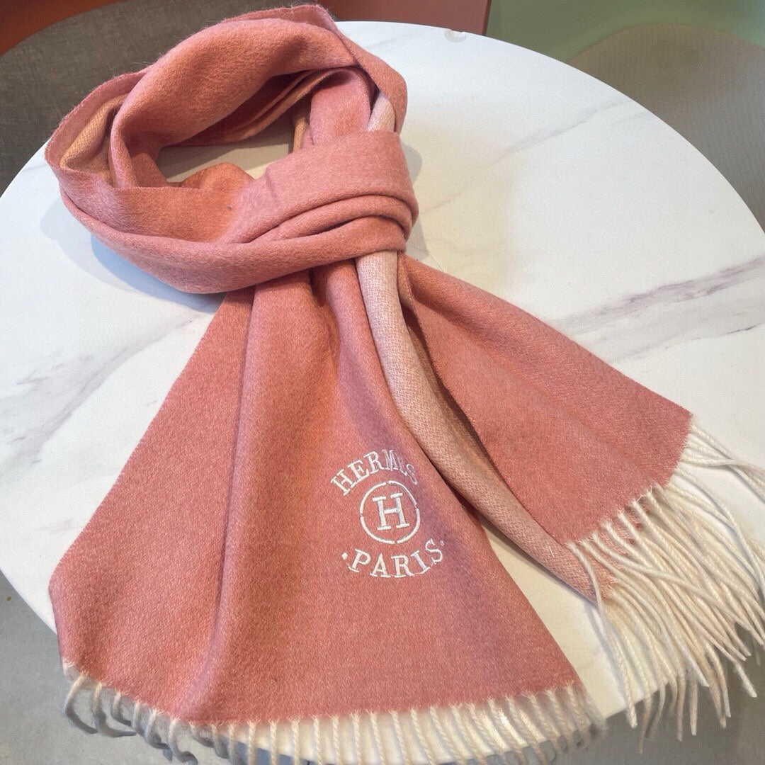 HERMES RECTO-VERSO MUFFLER 190 ROSE PINK CASERE