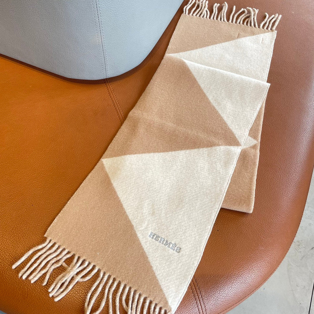 HERMES SCARF 150 CM IN LIGHT BROWN MIX WHITE CASERE