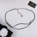 CHANEL CHAIN BELT IN SILVER METAL INTERWOVEN WITH CALFSKIN STRAPS