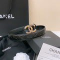 CHANEL DOUBLE C BELT 30MM IN BLACK QUILTED LAMBSKIN WITH GOLD RESIN BUCKLE ENGRAVED LOGO